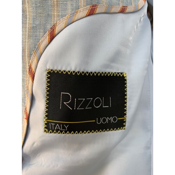 Mens Rizzoli Size 44R Linen Blue Stripe Blazer 3 Button Double Vent Italy REE105 - Picture 7 of 15